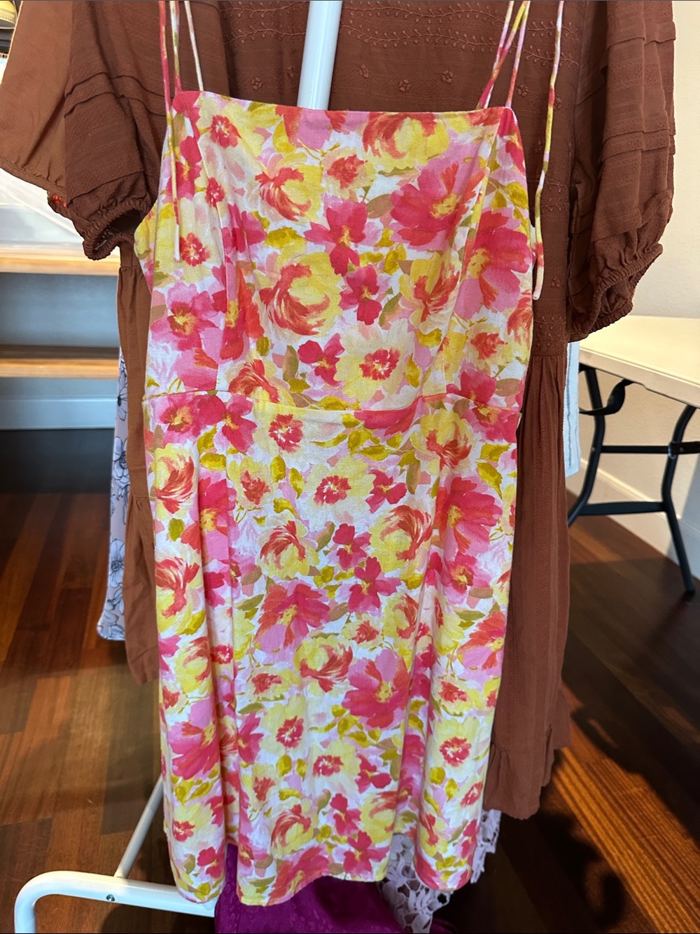 Old Navy Pink and Yellow Floral Spaghetti-Strap Dress